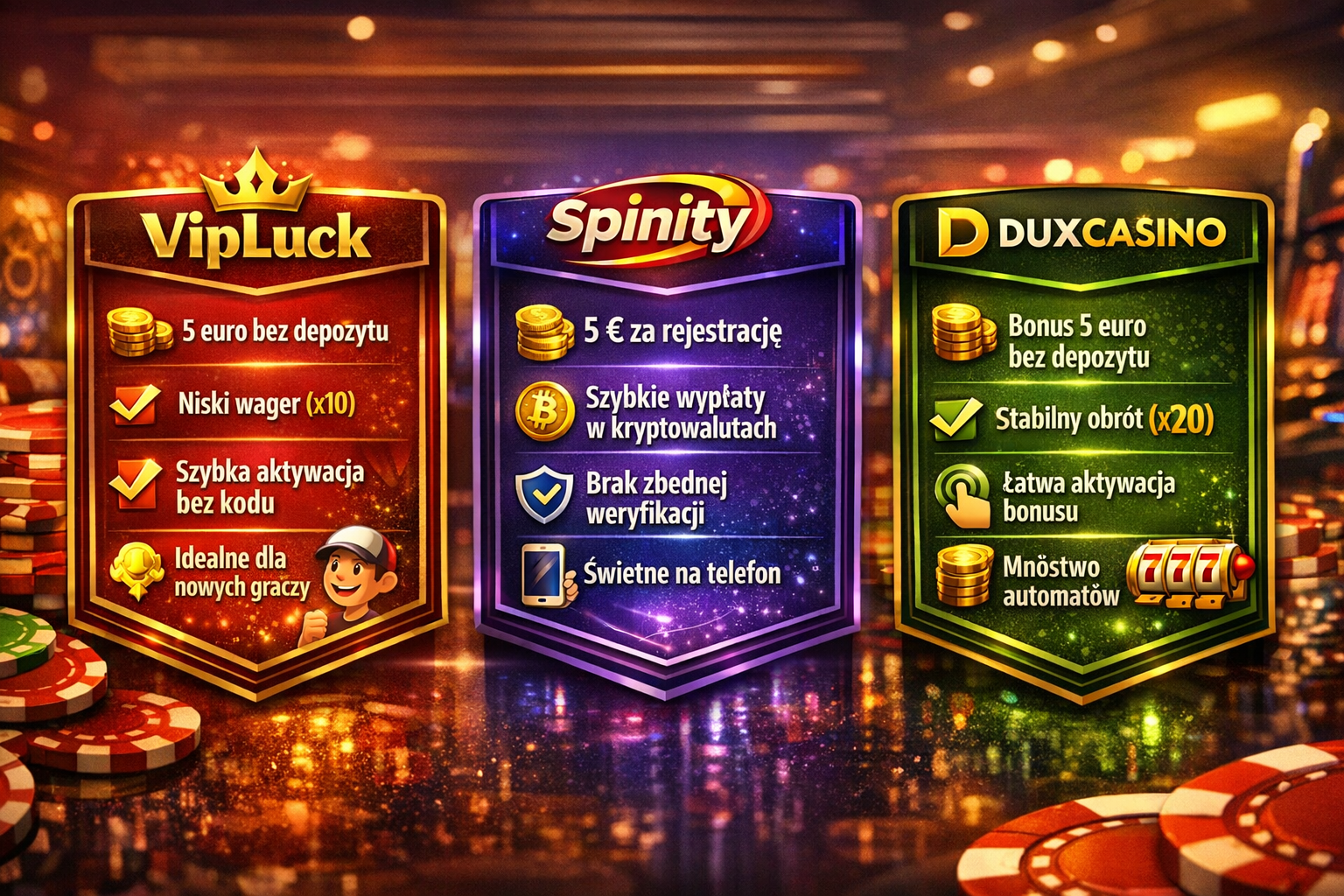 Ranking kasyn oferujących 5 euro bez depozytu